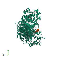 PDB entry 2wmg coloured by chain, side view.