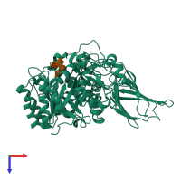 PDB entry 2wmg coloured by chain, top view.