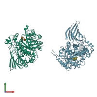 PDB entry 2wmj coloured by chain, front view.