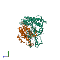 PDB entry 2wmn coloured by chain, side view.