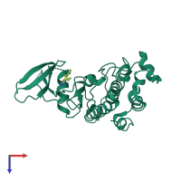 Monomeric assembly 1 of PDB entry 2wms coloured by chemically distinct molecules, top view.