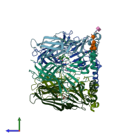 PDB entry 2wn9 coloured by chain, side view.