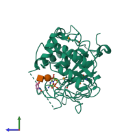 PDB entry 2wnb coloured by chain, side view.