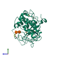 PDB entry 2wnf coloured by chain, side view.