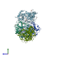PDB entry 2wni coloured by chain, side view.