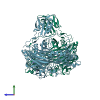 PDB entry 2wo0 coloured by chain, side view.
