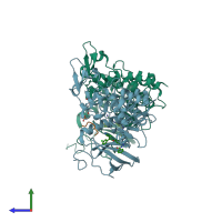 PDB entry 2wo6 coloured by chain, side view.