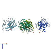 PDB entry 2wo8 coloured by chain, top view.