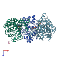 PDB entry 2woe coloured by chain, top view.