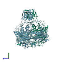 PDB entry 2wof coloured by chain, side view.