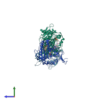 PDB entry 2wog coloured by chain, side view.