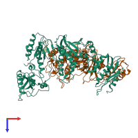 PDB entry 2wom coloured by chain, top view.