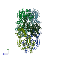 PDB entry 2woo coloured by chain, side view.