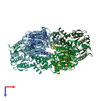 PDB entry 2woo coloured by chain, top view.