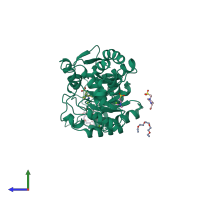 PDB entry 2woq coloured by chain, side view.