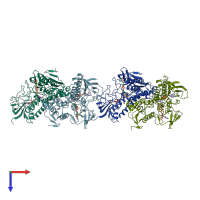 PDB entry 2wov coloured by chain, top view.