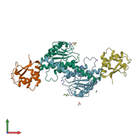 PDB entry 2wp0 coloured by chain, front view.