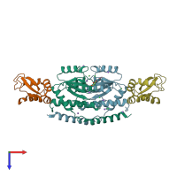 PDB entry 2wp0 coloured by chain, top view.