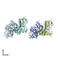 PDB entry 2wp6 coloured by chain, front view.