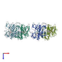 PDB entry 2wp6 coloured by chain, top view.