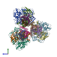 PDB entry 2wp9 coloured by chain, side view.