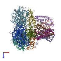 PDB entry 2wp9 coloured by chain, top view.