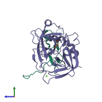 PDB entry 2wpj coloured by chain, side view.