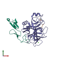 PDB entry 2wpk coloured by chain, front view.