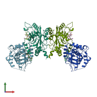PDB entry 2wpo coloured by chain, front view.