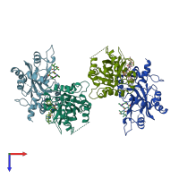 PDB entry 2wpo coloured by chain, top view.