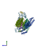 PDB entry 2wpv coloured by chain, side view.