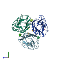 PDB entry 2wq4 coloured by chain, side view.
