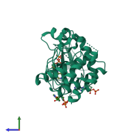 PDB entry 2wqe coloured by chain, side view.