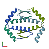 PDB entry 2wqi coloured by chain, front view.
