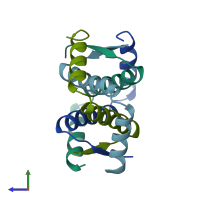 PDB entry 2wqi coloured by chain, side view.