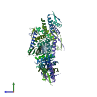 PDB entry 2wqj coloured by chain, side view.