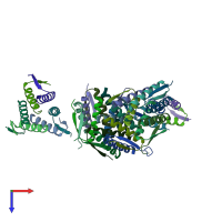 PDB entry 2wqj coloured by chain, top view.