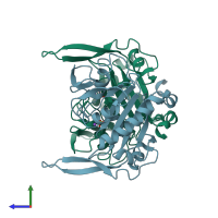 PDB entry 2wqk coloured by chain, side view.