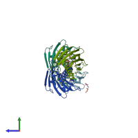 PDB entry 2wql coloured by chain, side view.