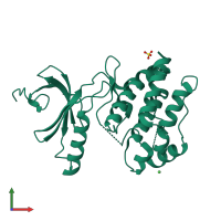 PDB entry 2wqm coloured by chain, front view.