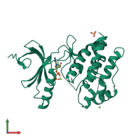 PDB entry 2wqn coloured by chain, front view.