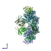 PDB entry 2wqt coloured by chain, side view.