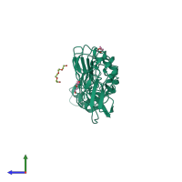 Monomeric assembly 2 of PDB entry 2wqv coloured by chemically distinct molecules, side view.