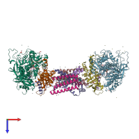 PDB entry 2wqy coloured by chain, top view.