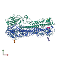 PDB entry 2wr0 coloured by chain, front view.