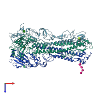 PDB entry 2wr0 coloured by chain, top view.