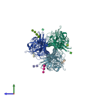 PDB entry 2wr1 coloured by chain, side view.