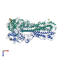 PDB entry 2wr2 coloured by chain, top view.
