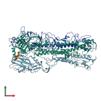 PDB entry 2wr3 coloured by chain, front view.