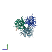 PDB entry 2wr3 coloured by chain, side view.
